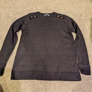 Pink Clover Charcoal Crewneck Sweater with Button Accents